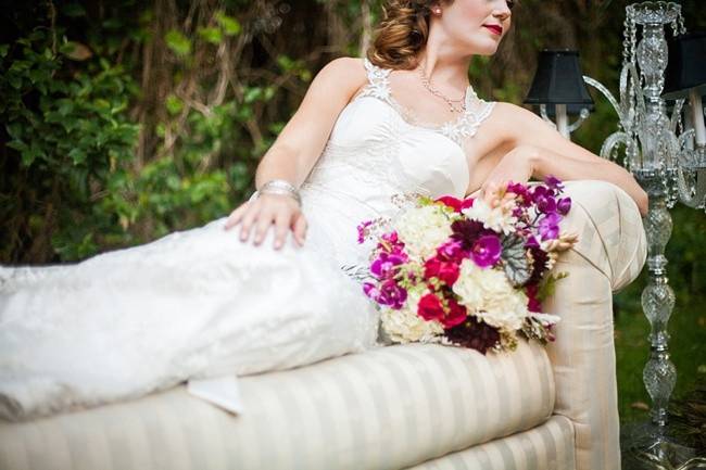 The bride holding a bouquet