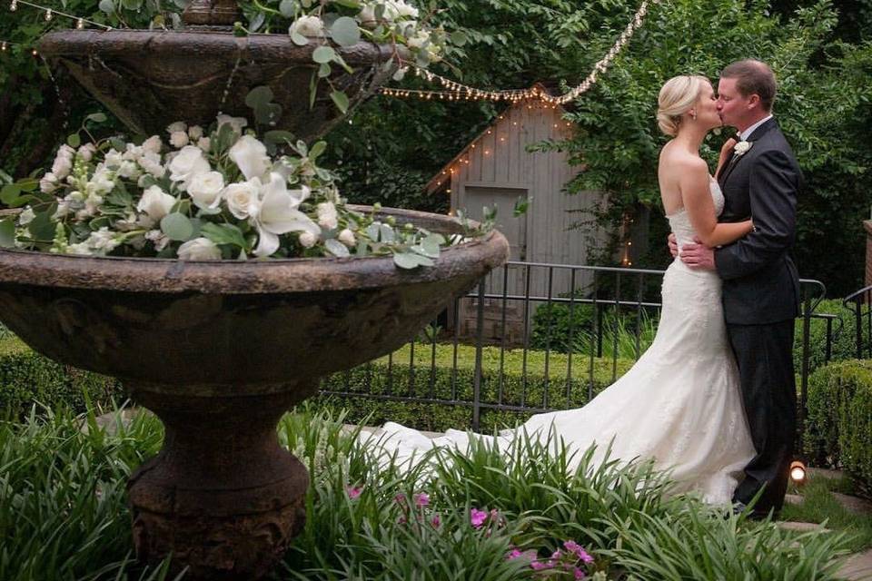 Garden fountain with flowers