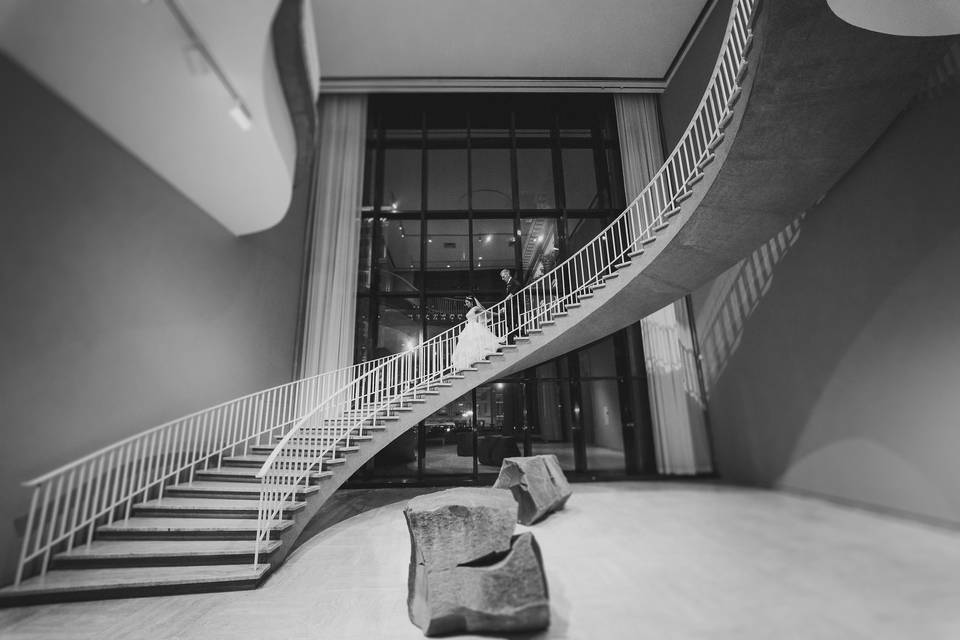 Couple walking down the stairs