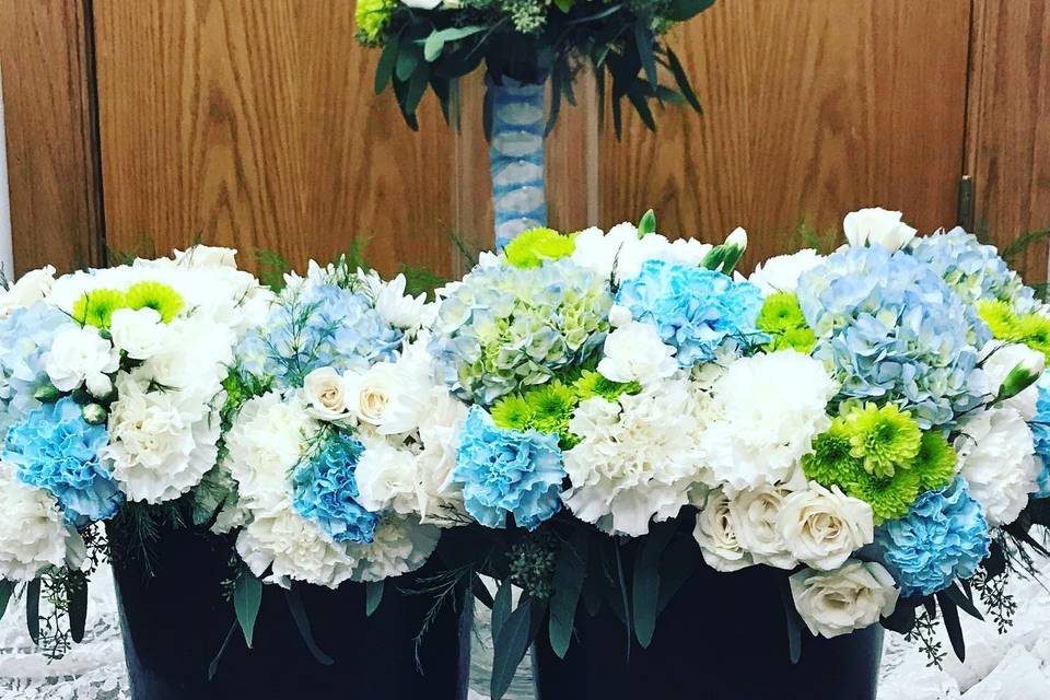 Blue floral bouquets