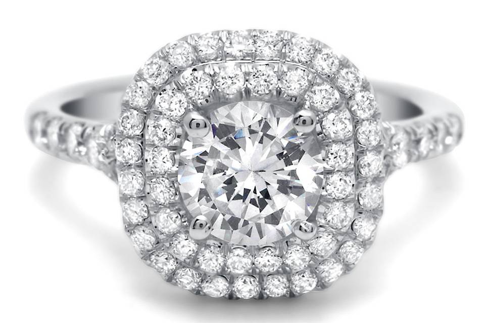 This double halo ring contains .62 carats of diamonds.