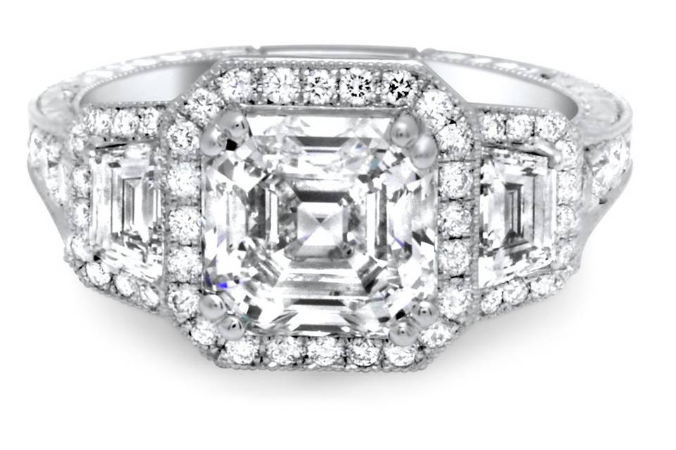 Already have your diamond and just need a setting? A stunning example of one of our custom designs - made to fit an asscher center.