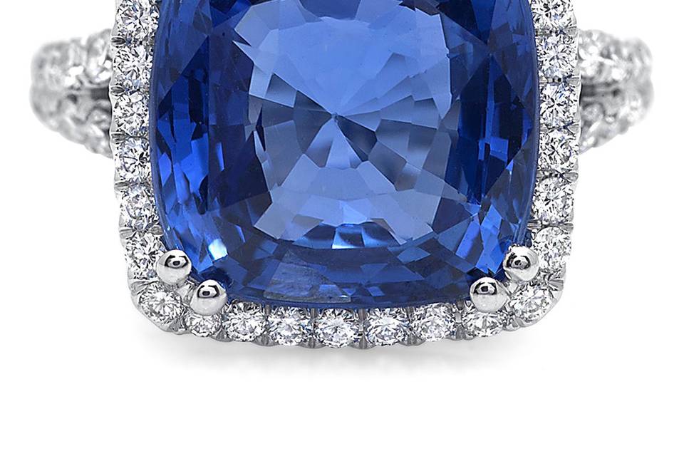 One of our custom designs - this ring was made for a whopping 10 carat blue sapphire cushion.