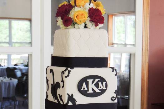 Black and white themed cake