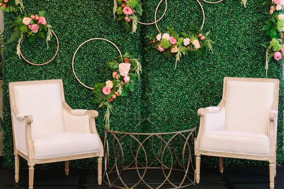 Floral and green wall backdrop