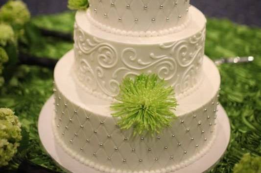 Green-themed wedding cake