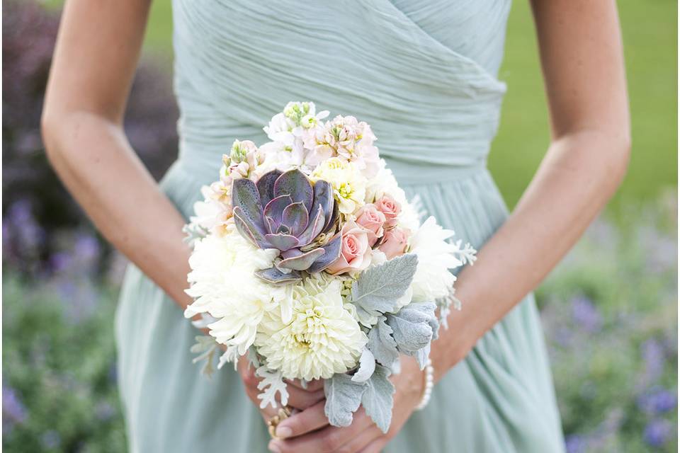 Holding her bouquet