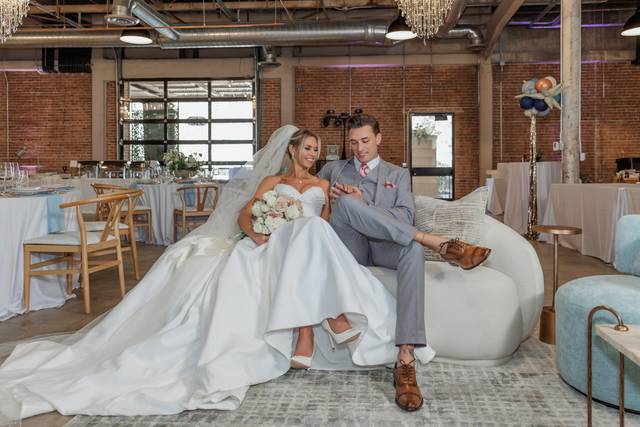 Bride and groom lounging