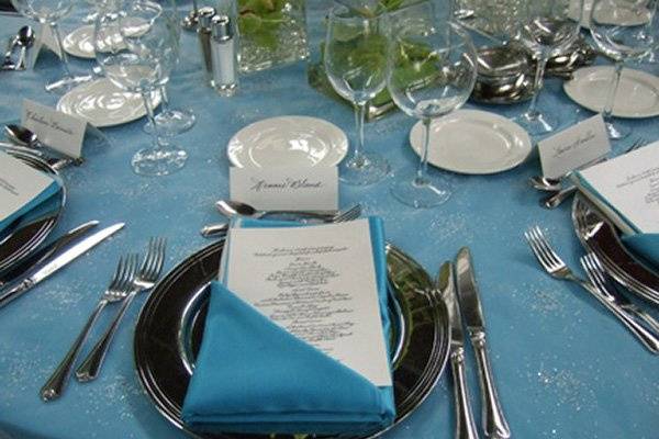 Corporate, personal or wedding place setting with menu card and place card by Jan Hurst.