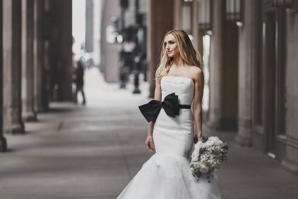 Posing in elegant white dress