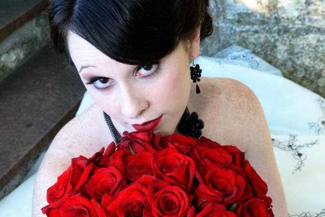 Red lip and red roses