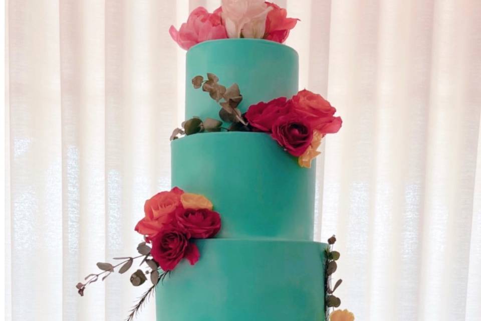 Teal wedding cake