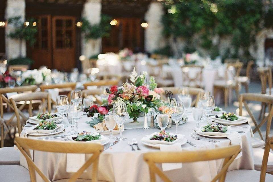 Table setup with flower centerpiece