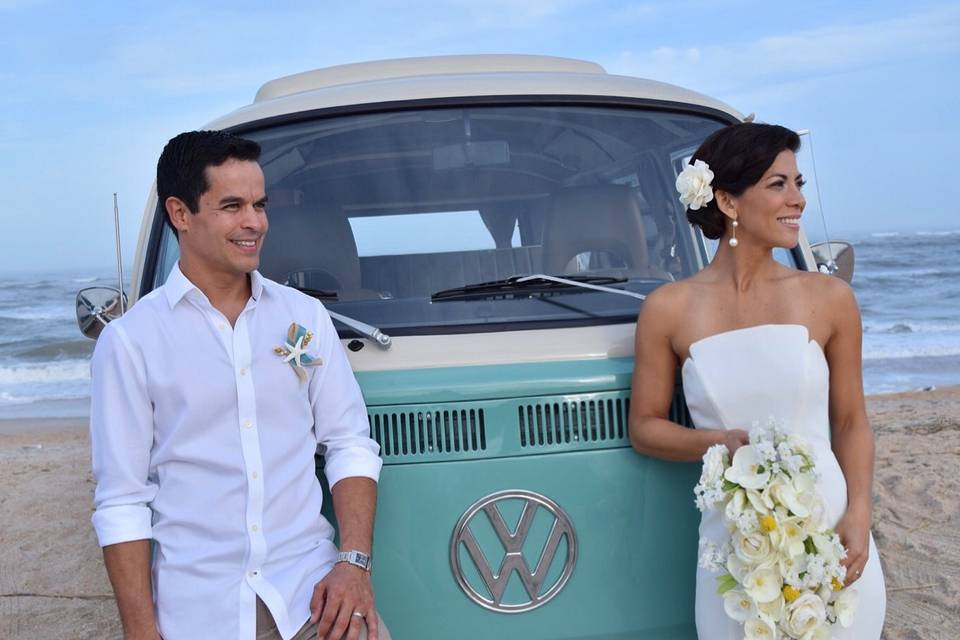 Beautiful beach wedding with soft airbrush makeup and a stunning updo