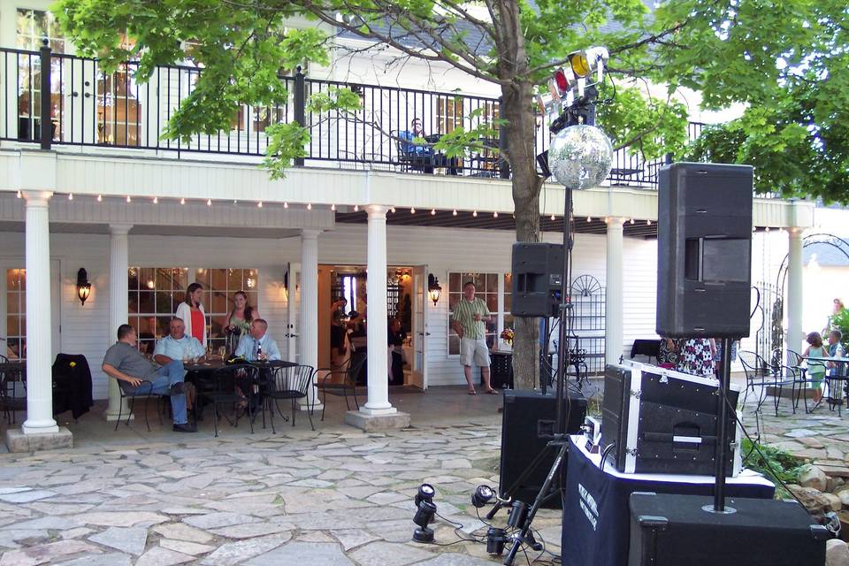 Back patio wedding with dancing