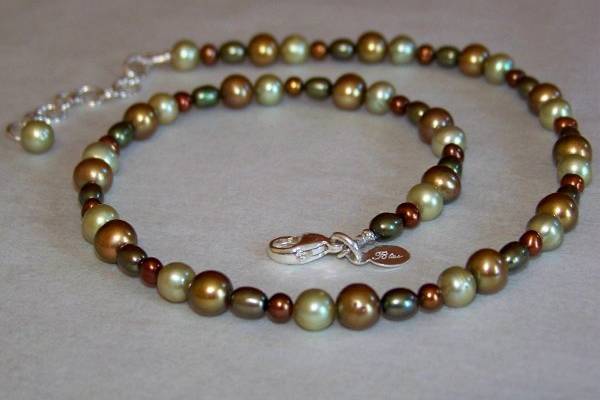 Triple strand freshwater pearl/sterling silver necklace and leverback earrings