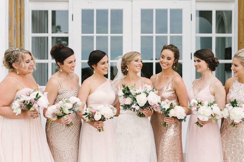 Bride and the bridesmaids