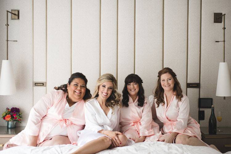 Happy bride beauty bridesmaids