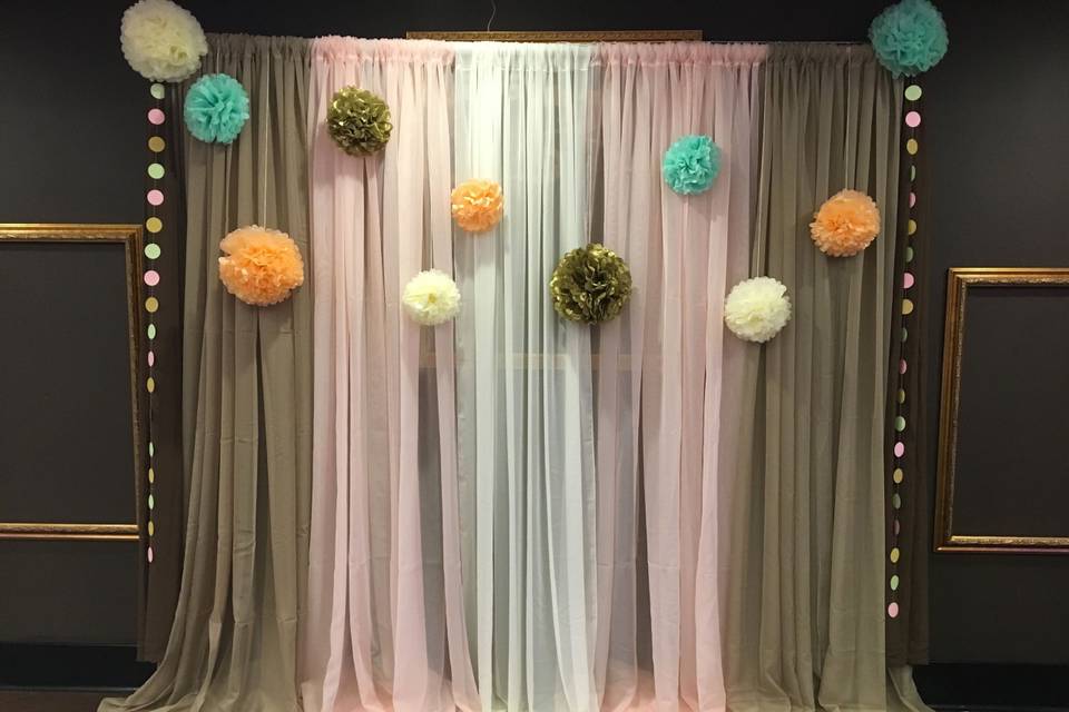 Taupe, blush, and white backdrop for Noah's Arc themed baby shower