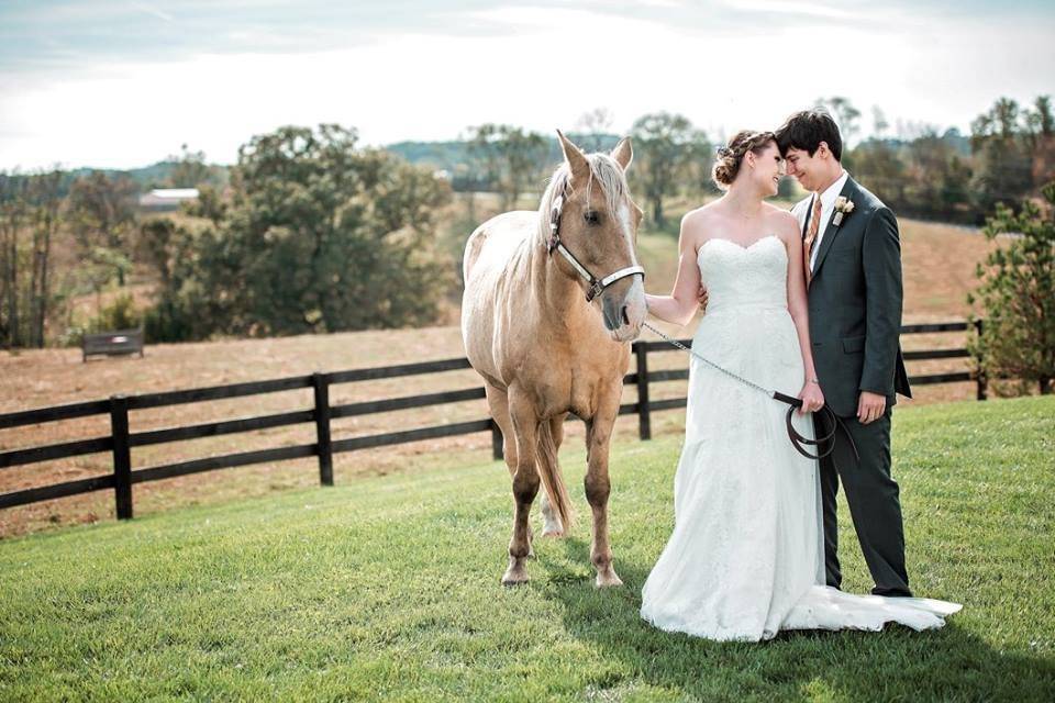 Newlyweds by the horse