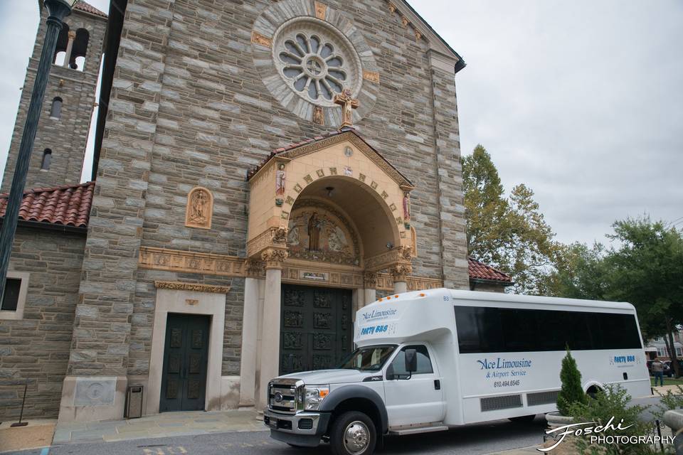 Parked outside the church