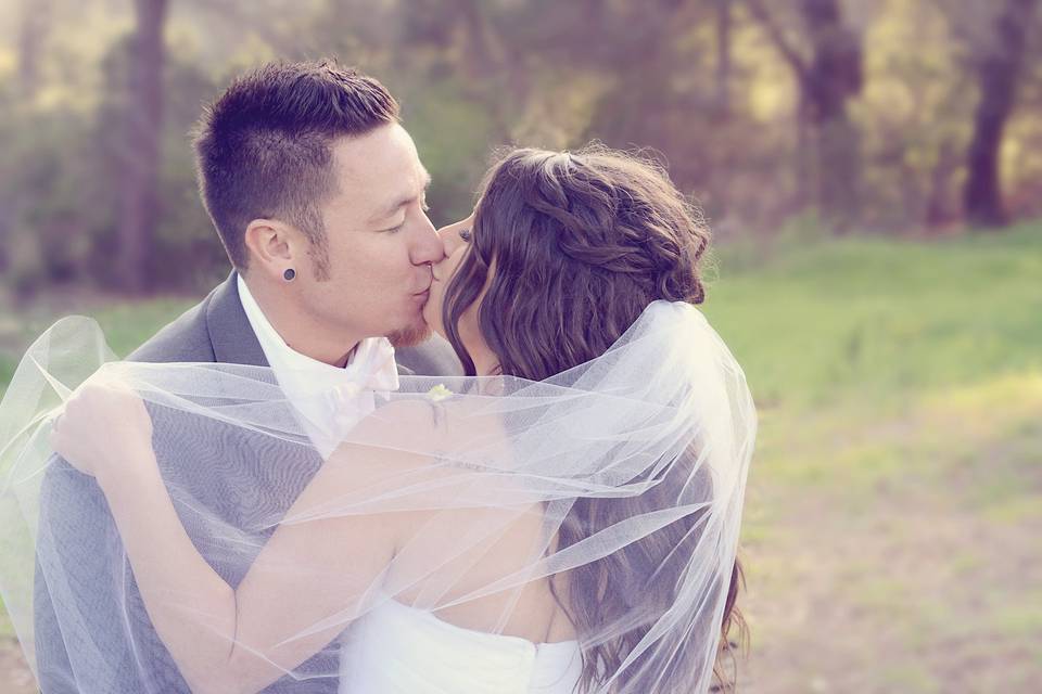 Newlyweds kissing