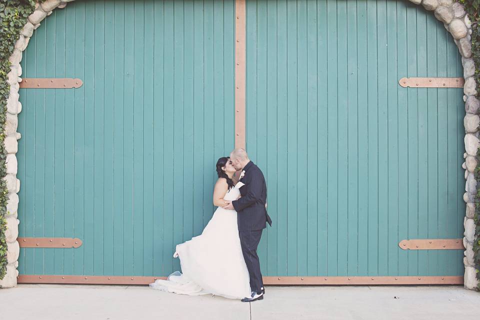 Newlyweds kissing