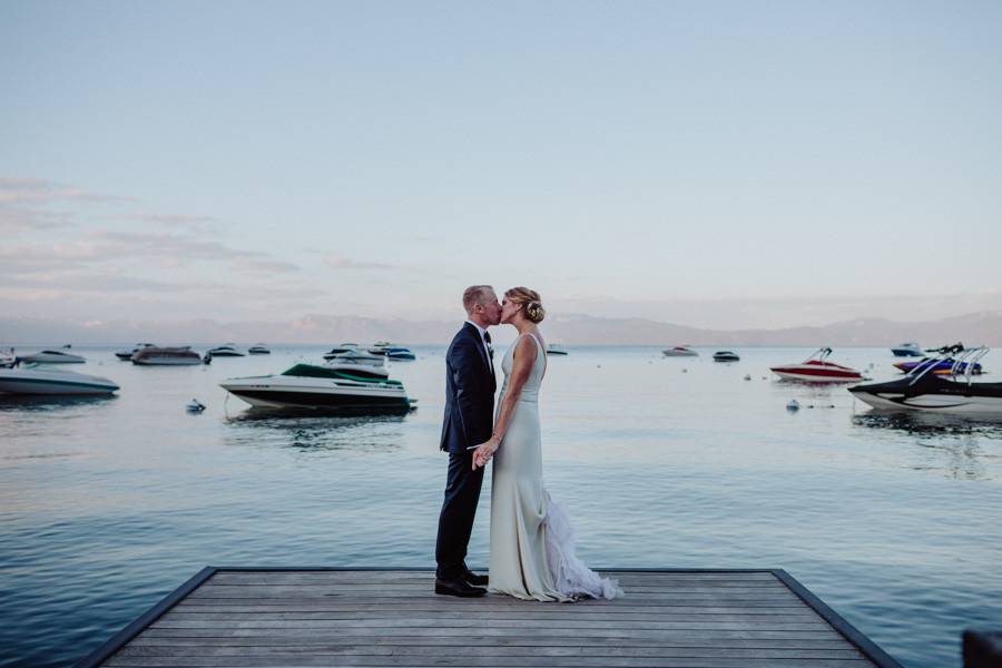 Newlyweds kissing