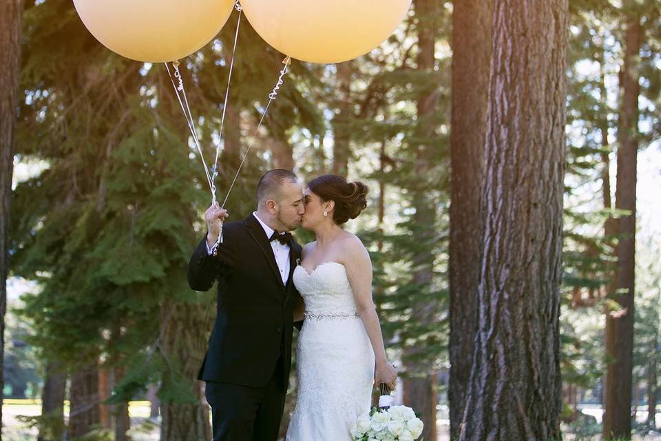 Newlyweds and balloons