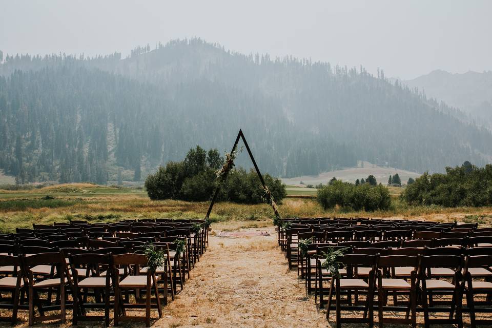 Aisle shot in view of mountains