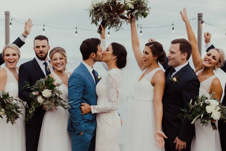 First kiss for the newlyweds