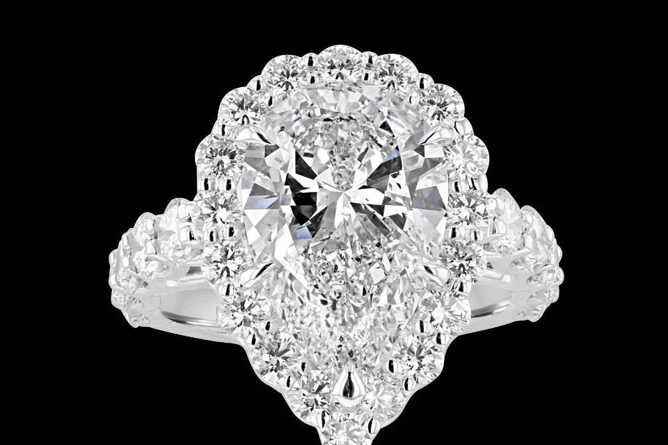 Platinum Pear Halo Ring