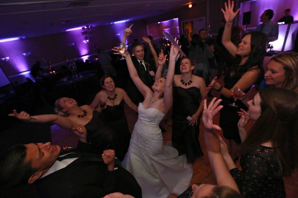 Bride and her guests on the dance floor