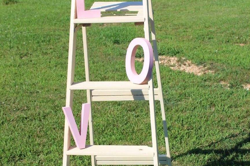 Ivory ladder with LOVE letters in pink