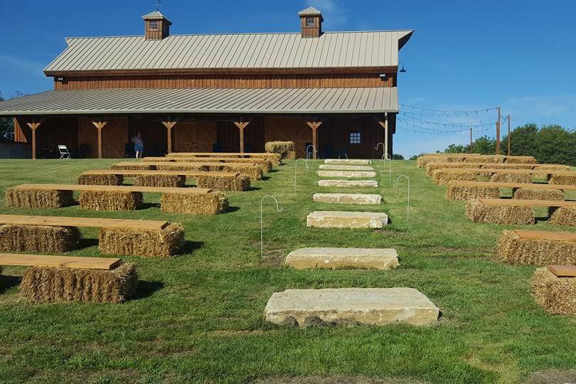 Bale bench seating is an economical way to help with seating large numbers of guests