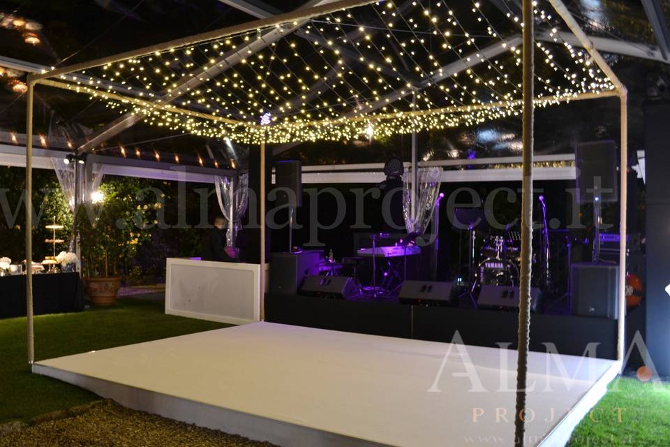 ALMA PROJECT 24/7 @ Villa San Michele - Fairy light production - White Dancefloor - Black Stage - MH - Backline - pinspots buffet