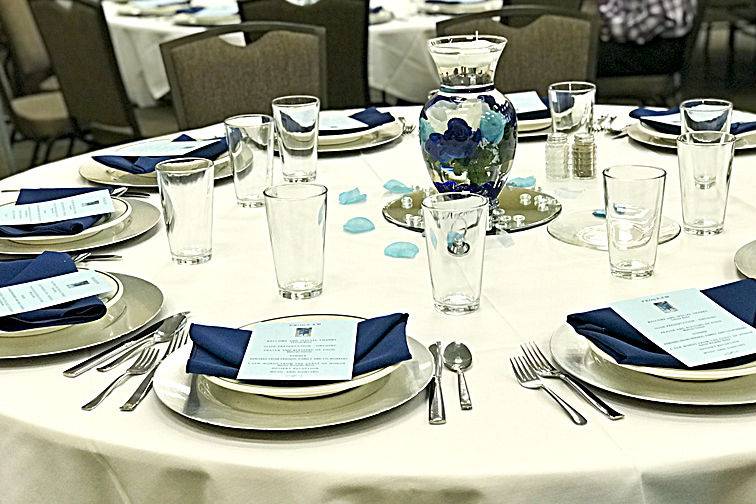 Blue and white table setup