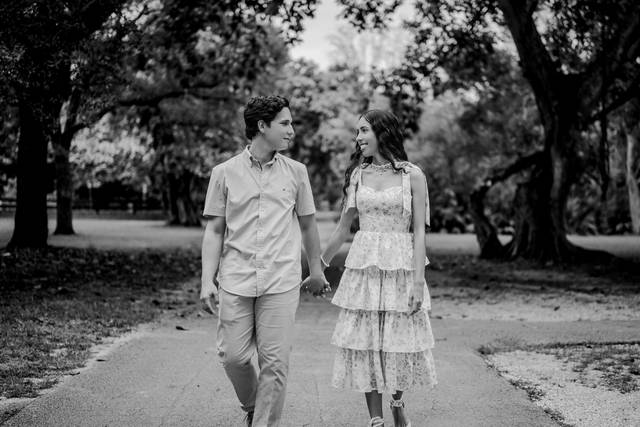 Couple walking toward camera