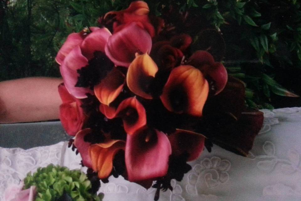 Rich fall color callas and chocolate cosmos