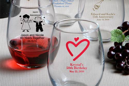 Personalized Stemless Wine Glasses 9 ounces - Bestseller! Also available in 15 ounces and smaller wine tasting size 5.5 ounces!