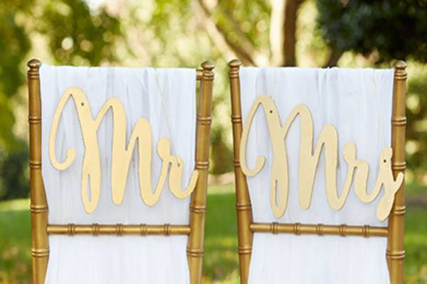 Mr & Mrs Chair Covers in Gold (also in silver)