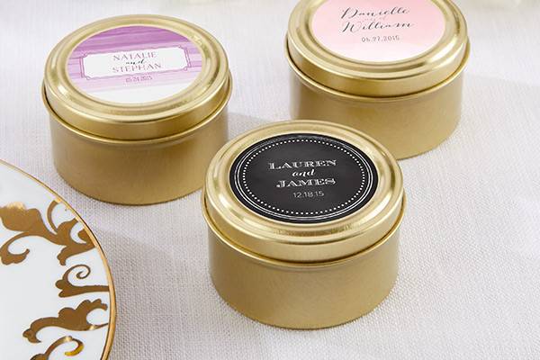 Personalized Gold Round Favor Tins