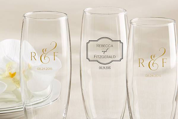 Personalized Classic Wedding Champagne Flute Favors (Gold or Black Designs)