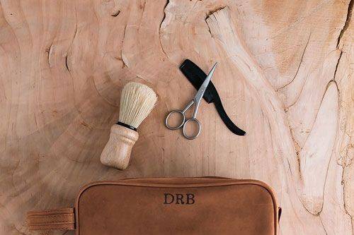 Personalized Tan Leather Dopp / Toiletry Bag