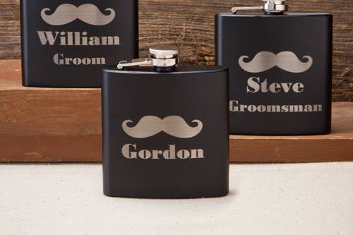Personalized Mustache Flasks for the Wedding Party
