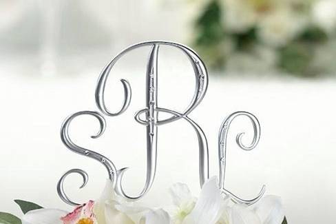 Silver Monogram Wedding Cake Toppers