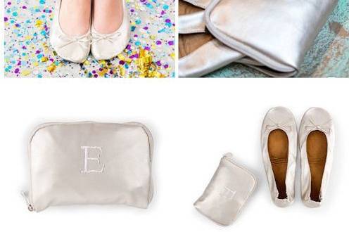 Bridesmaid Ballet / Pocket Shoes with personalized clutch