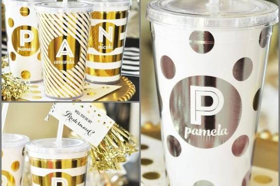 Personalized Foil Tumblers, Bridesmaid Gifts, Rose Gold, Gold, Silver
