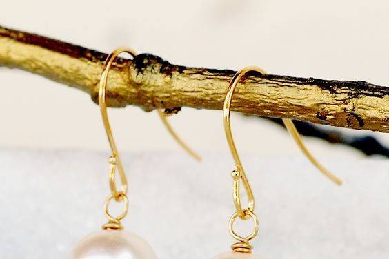 Gold floating pearl drop earrings, bridesmaid gifts