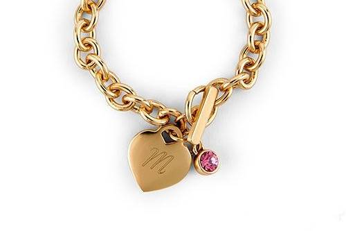 Monogram Initial Gold Heart & Gemstone Bridesmaid Bracelet